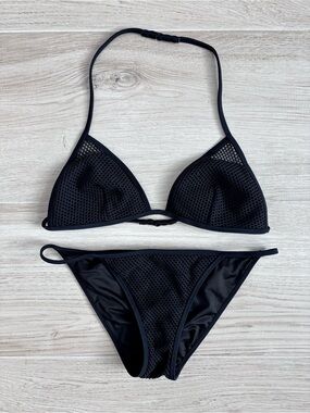 Victoria’s Secret The Teeny Triangle Black Mesh Bikini Two Piece Swimsuit Small